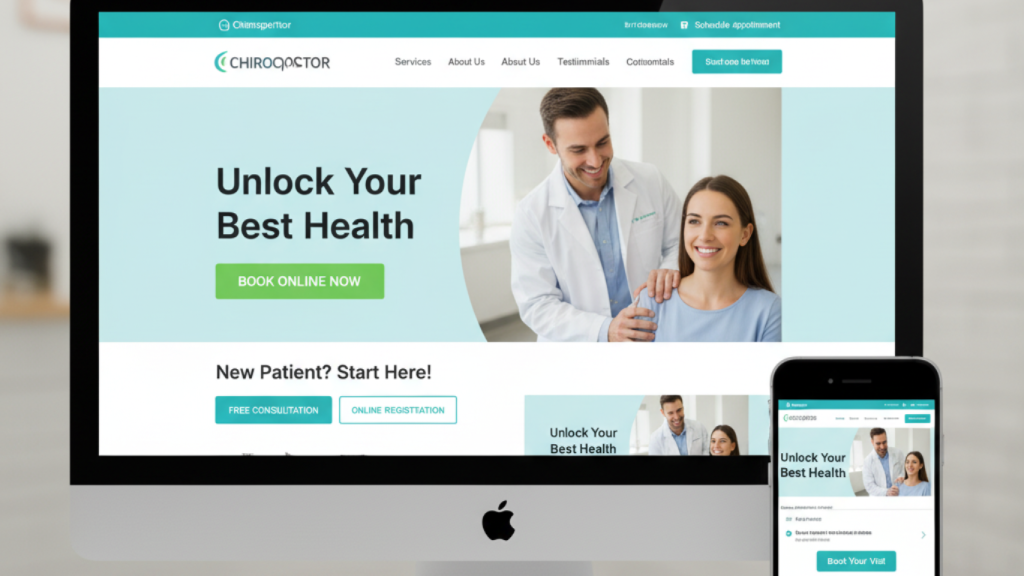 Chiropractor website with clear calls to action and online scheduling that turns visitors into booked new-patient appointments.